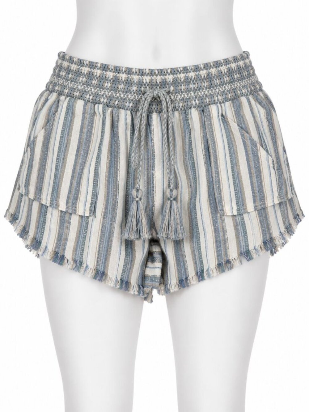 Rewash Womens Striped Beach Shorts Medium Smocked Waist Blue/White Lightweight C